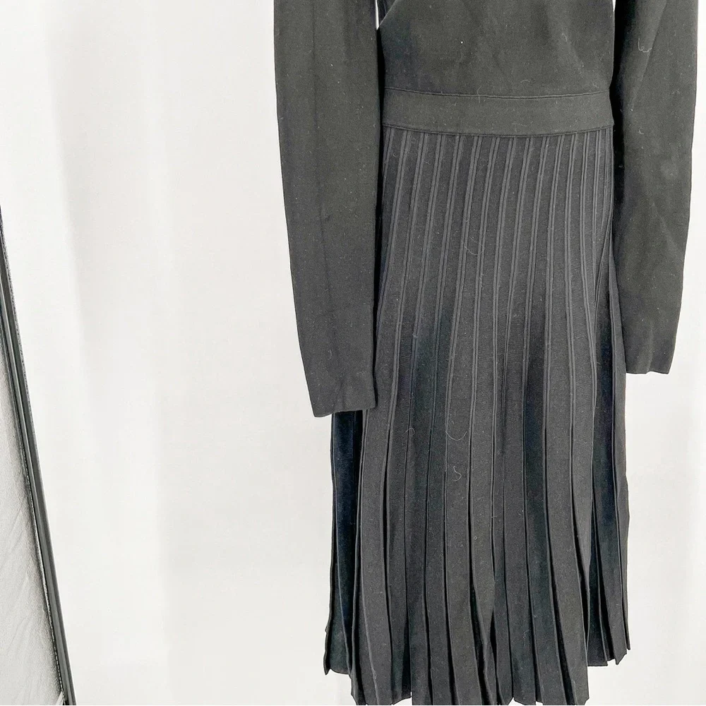 TORY BURCH Florence Dress Black Knit Softly Pleated Midi Bateau Neck